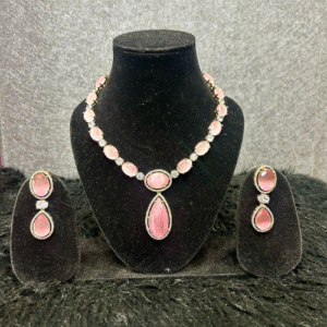Pastel pink bold moissanite stone minimal neckpiece