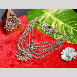 Bridal American Diamond Royal Red Necklace Set