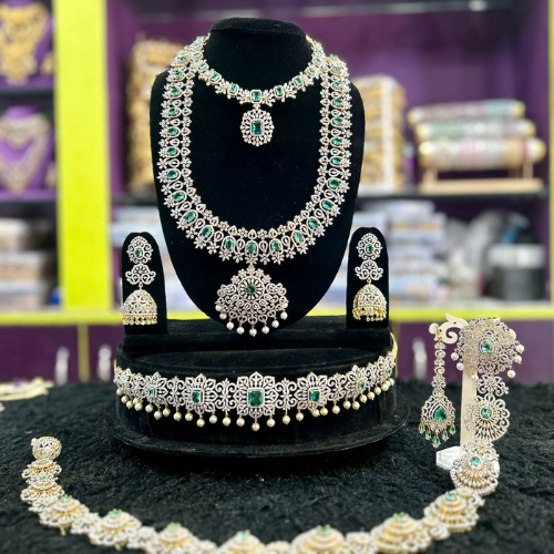 Teal Green American Diamond jewellery