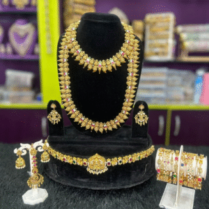 Jadau kemp Green pink & white stone jewellery