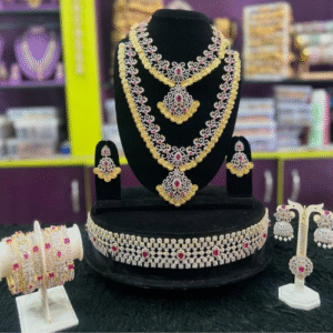 Antique type Kasu American diamond ruby jewellery