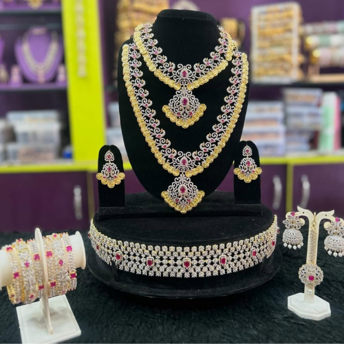 Antique type Kasu American diamond ruby jewellery