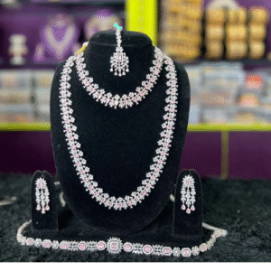 White polish Pastel pink AD jewellery