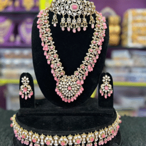 Moissanite stone with Victorian pastel pink jewellery